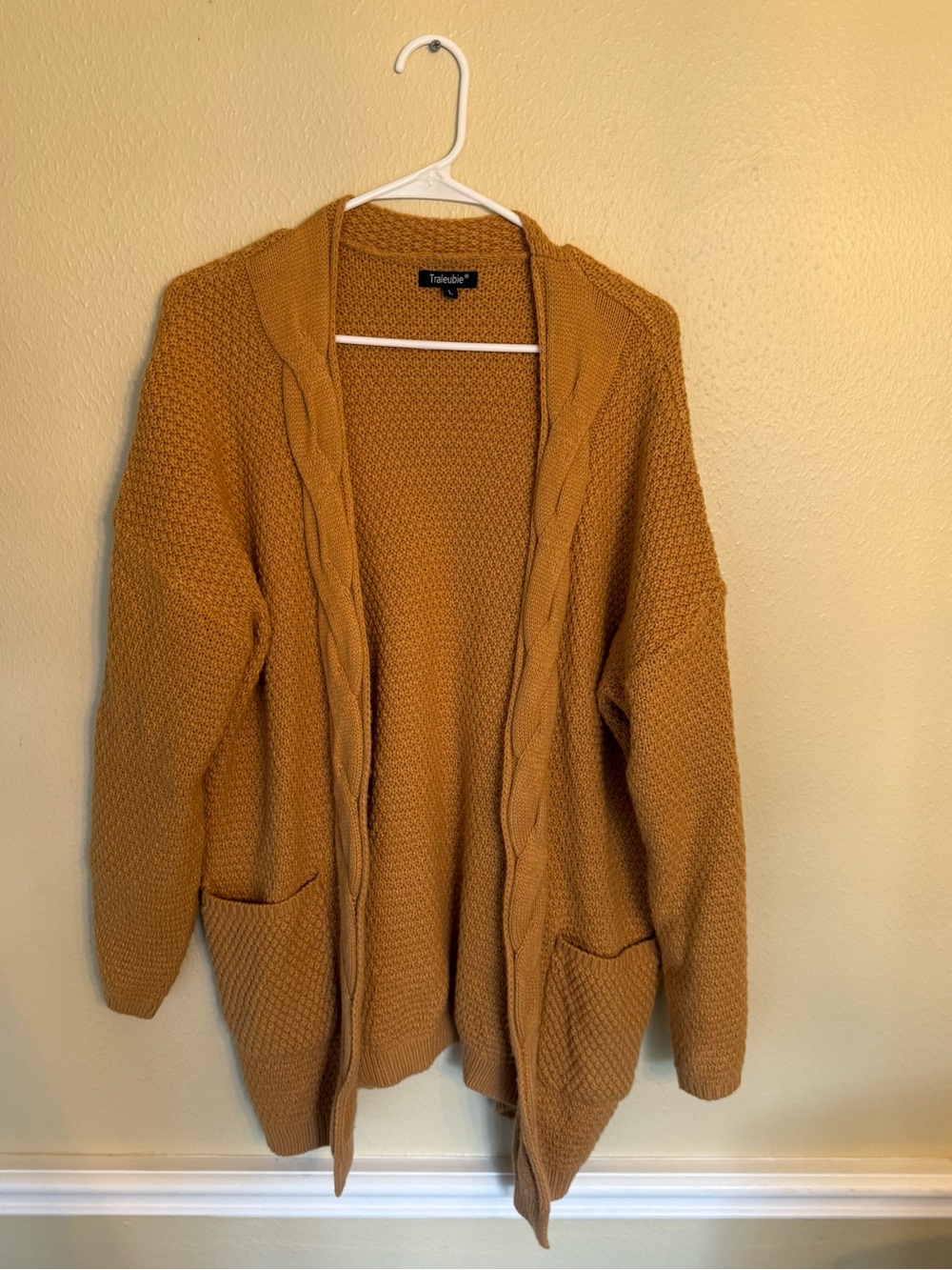Talula Mustard Open-Front Cable-Trim Women's Cardigan
